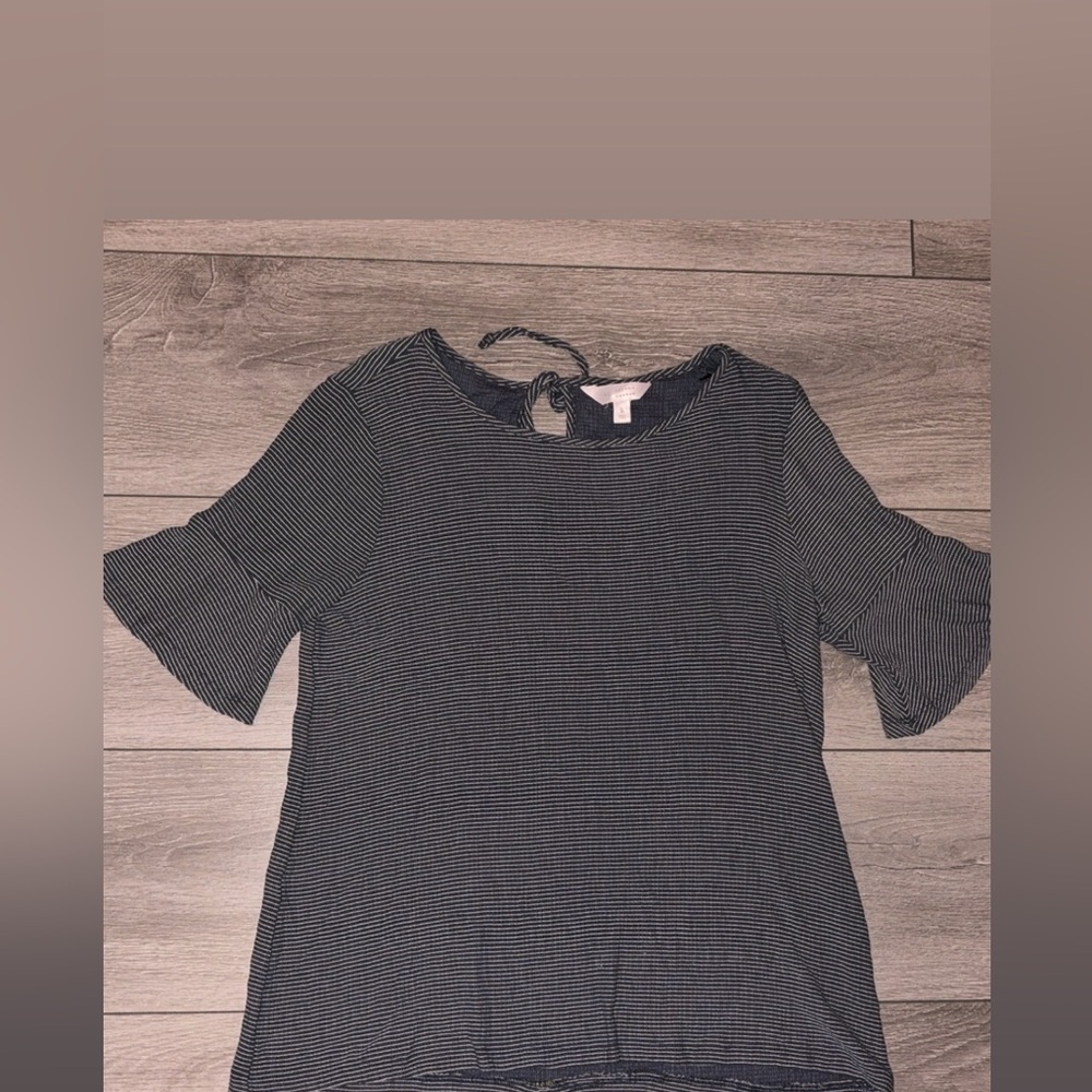 Lauren Conrad Size Small Navy White Striped Blouse Bell Sleeves Dressy